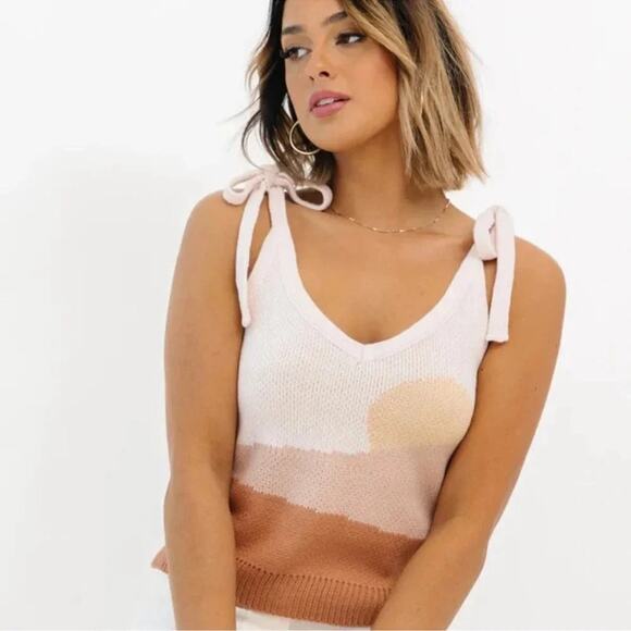 MISS SPARKLING Pink/Yellow/Terracotta Boho Desert Sweater Tank Top Size M NWT - Picture 1 of 6